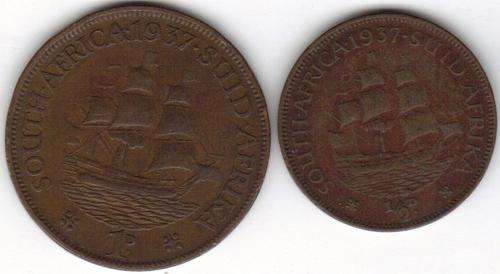 1937  UNION BRONZE HALF PENNY + PENNY NICE !!!