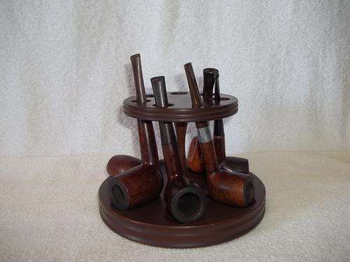 For The Serious Pipe Smoker - 6 x Good Quality Estate Pipes On a Stand