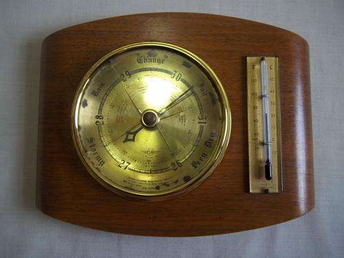 Barometer 2 - Barometer and Thermometer mounted on wood - Made in England