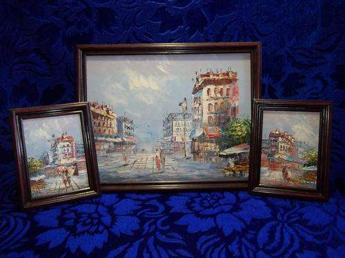 Lovely trio oil on board paintings (310 x 390 and 160 x 200)