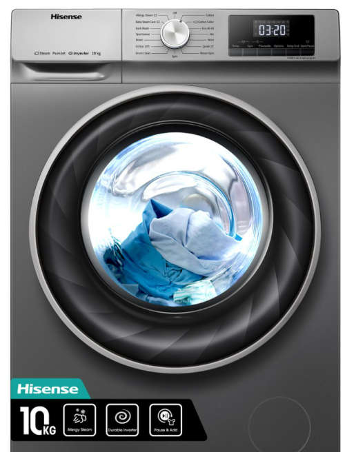 Hisense 10Kg Front Load Washing Machine with Allergy Steam-Titanium Silver