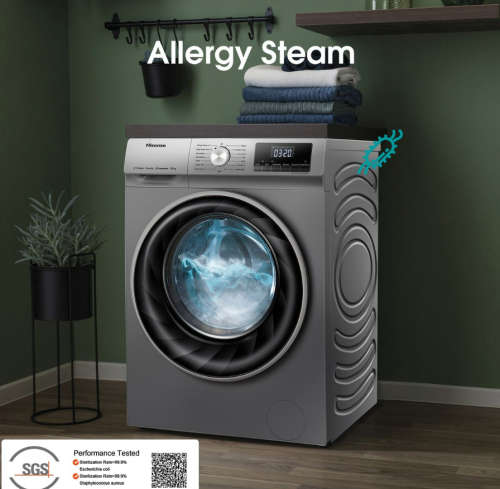 Hisense 10Kg Front Load Washing Machine with Allergy Steam-Titanium Silver