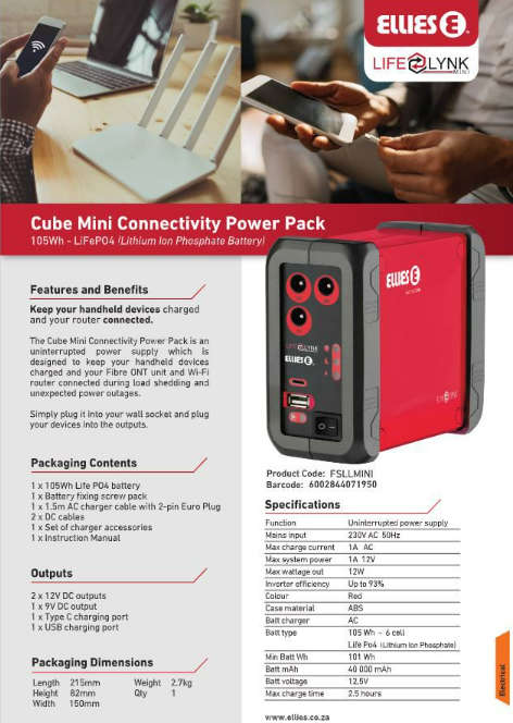 Ellies: 105Wh Cube Mini Connectivity Power Pack: mini UPS (FSLLMINI)
