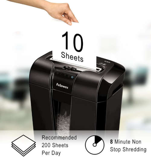 Fellowes Powershred 63Cb 10 Sheet Cross Cut Jam Free Paper Shredder