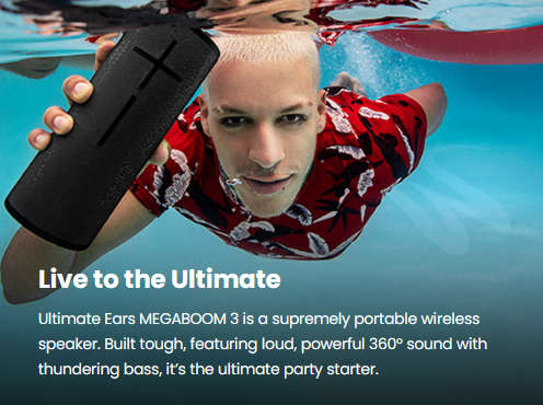 Ultimate Ears MEGABOOM 3 Wireless Bluetooth Speaker, Waterproof-Black