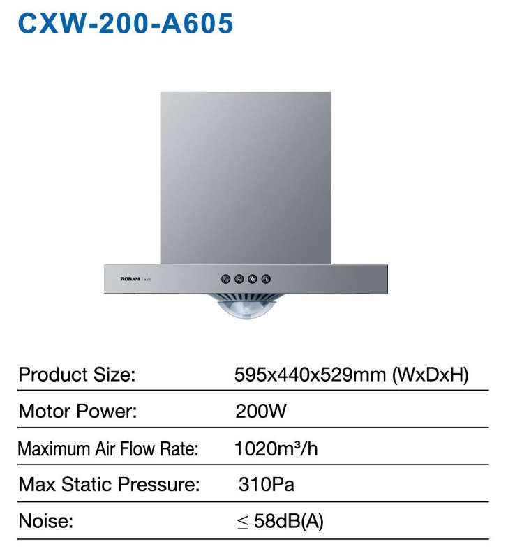 Robam Faster extraction & exhaustion cooker hood A605 60cm