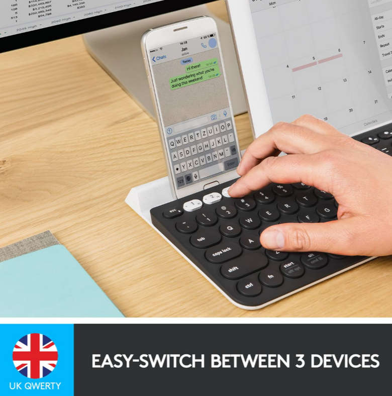 Logitech K780 Multi-Device Wireless Keyboard, Bluetooth, Quiet - Black