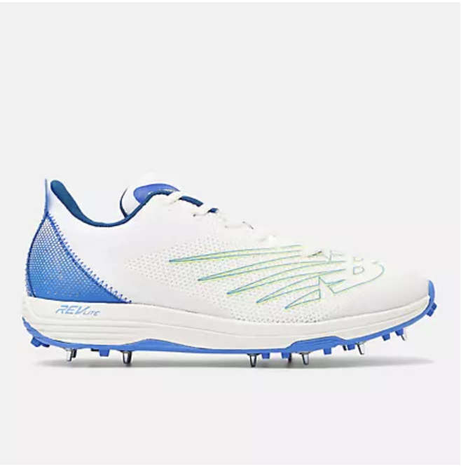 New Balance Men's CK10V5 Cricket Shoes - White/Cyber Jade/Dark Mercury - Size U.K 8.5