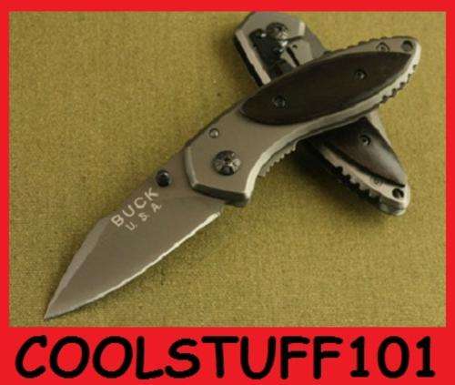 Buck Folding X11 Pocket Knife! Belt Clip! Titanium plated Blade! Wood Handle!