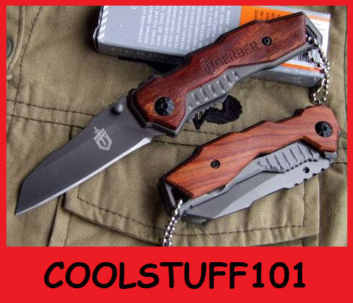 GERBER X27 Folding Knife with Engraved Wooden Handle
