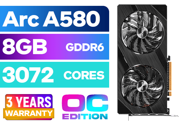 ASRock Intel Arc A580 Challenger 8GB OC GDDR6 Graphics Card