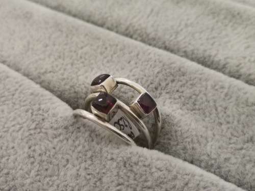Silver Triple Band Garnet Ring
