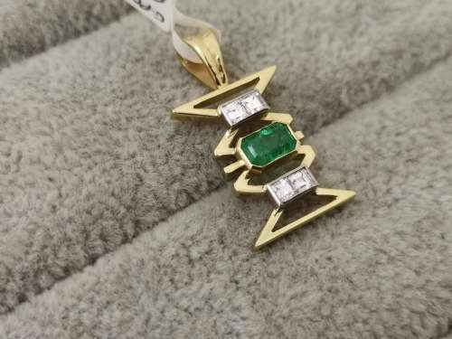 Unique 18ct Gold, Emerald and Diamond Pendant