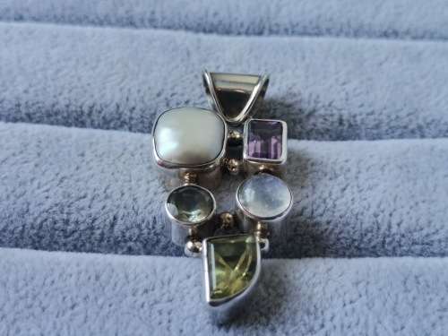Discount!! Unique Pearl, Peridot, Moonstone and Amethyst Pendant