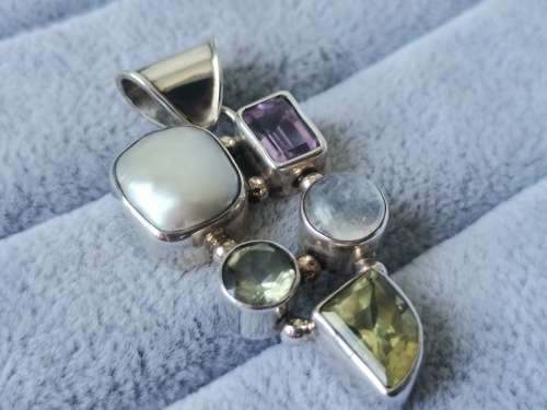 Discount!! Unique Pearl, Peridot, Moonstone and Amethyst Pendant