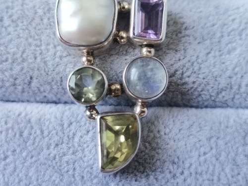 Discount!! Unique Pearl, Peridot, Moonstone and Amethyst Pendant
