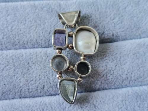 Discount!! Unique Pearl, Peridot, Moonstone and Amethyst Pendant