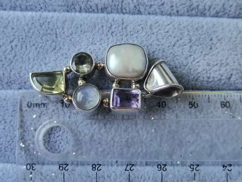 Discount!! Unique Pearl, Peridot, Moonstone and Amethyst Pendant