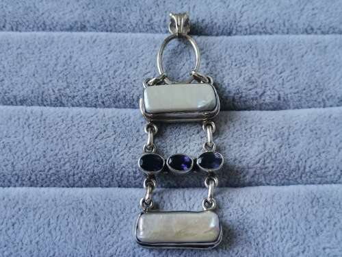Discount!! Unique Silver Pearl and Amethyst Pendant