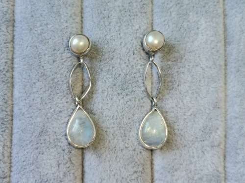 Silver Pearl and Moonstone Earrings