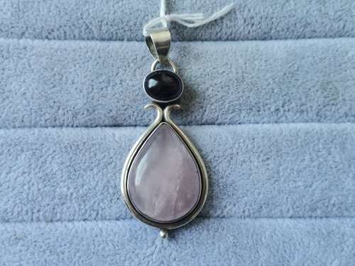 Discount!! Silver Rose Quartz and Garnet Pendant