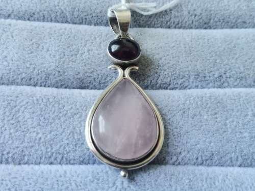 Discount!! Silver Rose Quartz and Garnet Pendant
