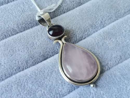 Discount!! Silver Rose Quartz and Garnet Pendant