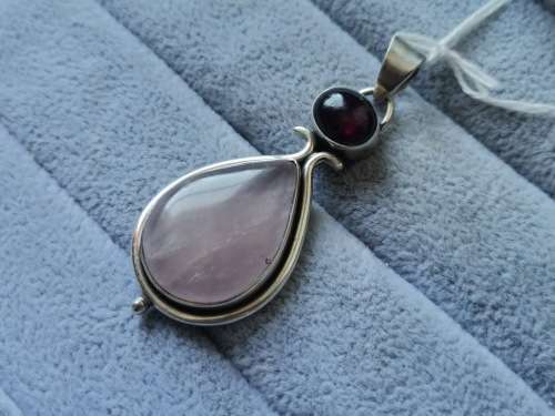 Discount!! Silver Rose Quartz and Garnet Pendant