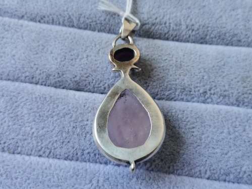 Discount!! Silver Rose Quartz and Garnet Pendant