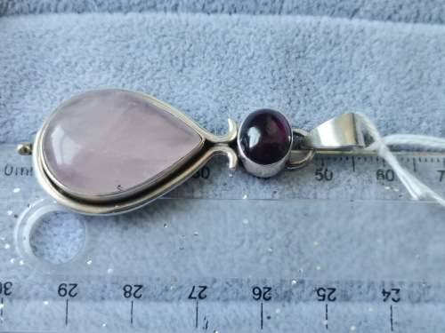 Discount!! Silver Rose Quartz and Garnet Pendant