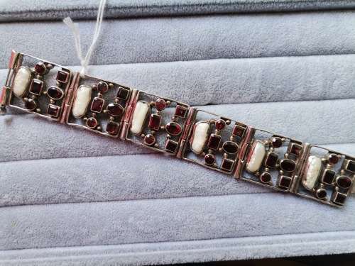 Discount!! Chunky Silver Pearl and Garnet Bracelet