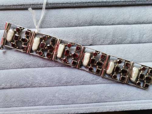 Discount!! Chunky Silver Pearl and Garnet Bracelet