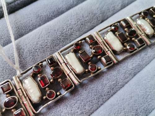 Discount!! Chunky Silver Pearl and Garnet Bracelet