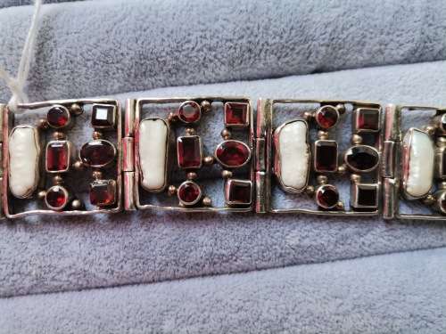 Discount!! Chunky Silver Pearl and Garnet Bracelet