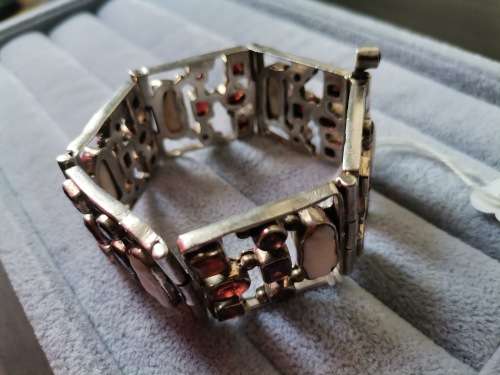 Discount!! Chunky Silver Pearl and Garnet Bracelet