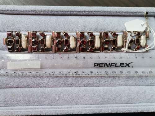 Discount!! Chunky Silver Pearl and Garnet Bracelet