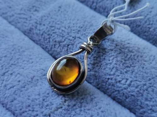 Discount!! Silver Amber Pendant