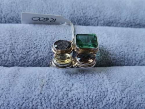 Discount!! Silver Smokey Quartz, Citrine and Fluorite Ring