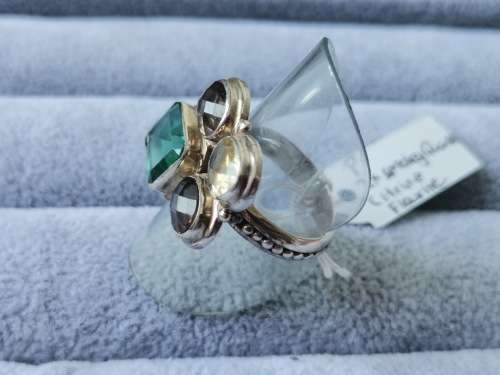 Discount!! Silver Smokey Quartz, Citrine and Fluorite Ring