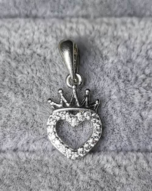 Silver Heart Crown Pendant