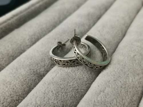 Discount!!! Detailed Silver Hoop Earrings