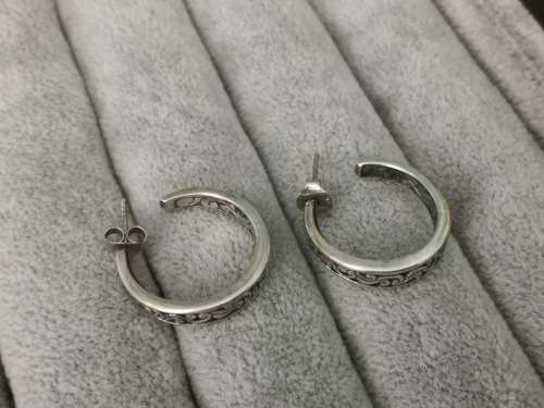 Discount!!! Detailed Silver Hoop Earrings