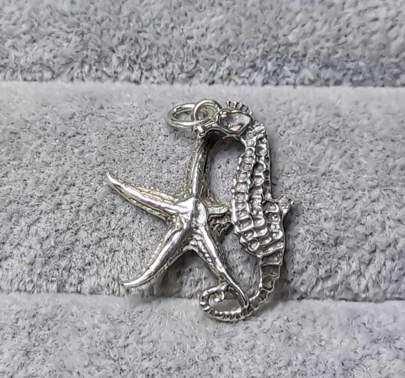 Silver Starfish and Seahorse Pendant