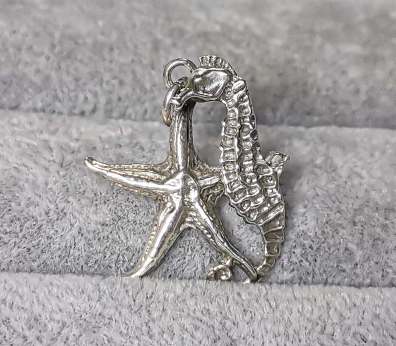 Silver Starfish and Seahorse Pendant