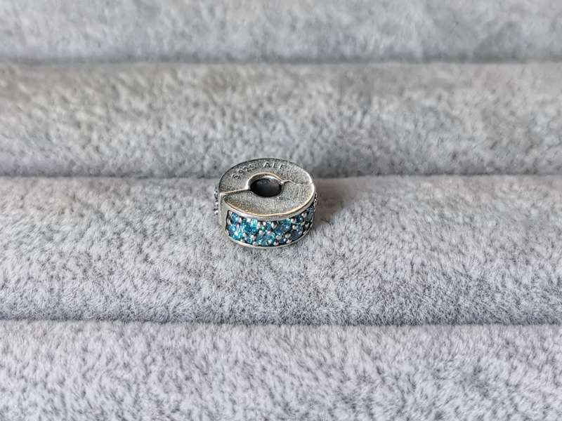 Silver Pandora Teal Pave Charm