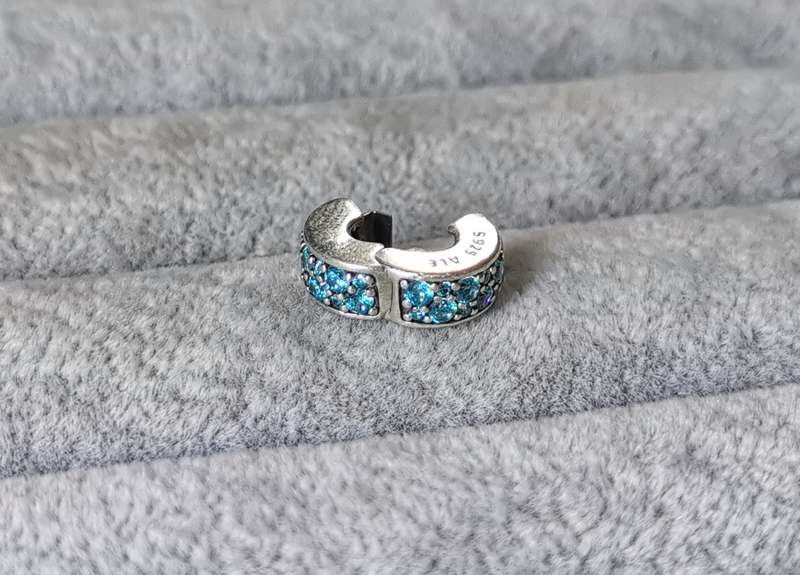 Silver Pandora Teal Pave Charm