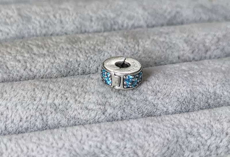 Silver Pandora Teal Pave Charm