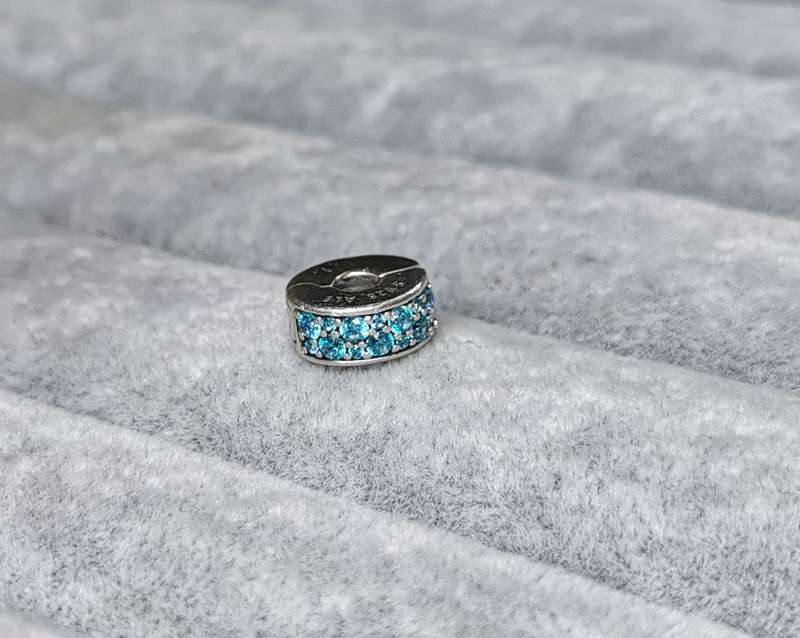 Silver Pandora Teal Pave Charm