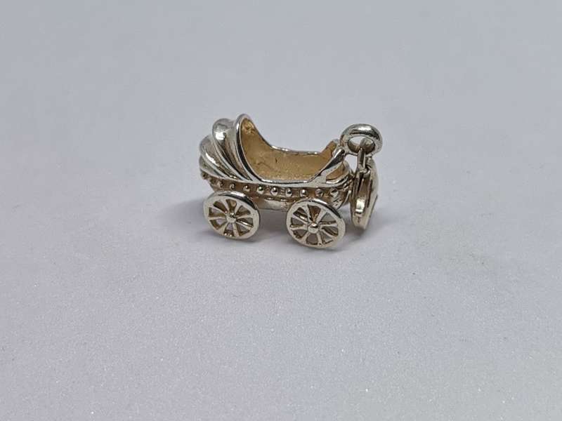 Silver Baby Carriage Charm