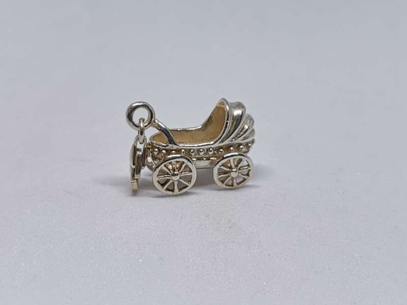 Silver Baby Carriage Charm